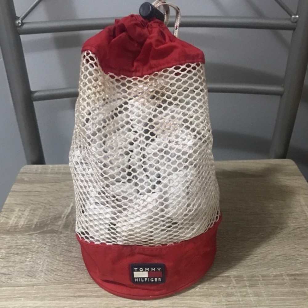 Vintage Tommy Hilfiger Drawstring Jacquemes Mesh Bag Shower Caddy